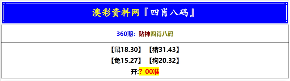 360期赌神四肖八码[图]